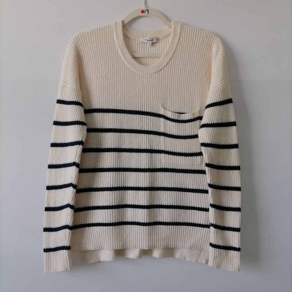 Madewell Womens Beige Drop Shoulder Round Neck Striped Pullover Sweater Size S